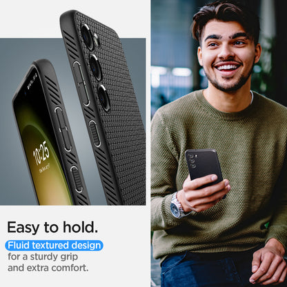 ACS05712 - Galaxy S23 Case Liquid Air in matte black showing the easy to hold. Fluid textured design for a sturdy grip and extra comfort