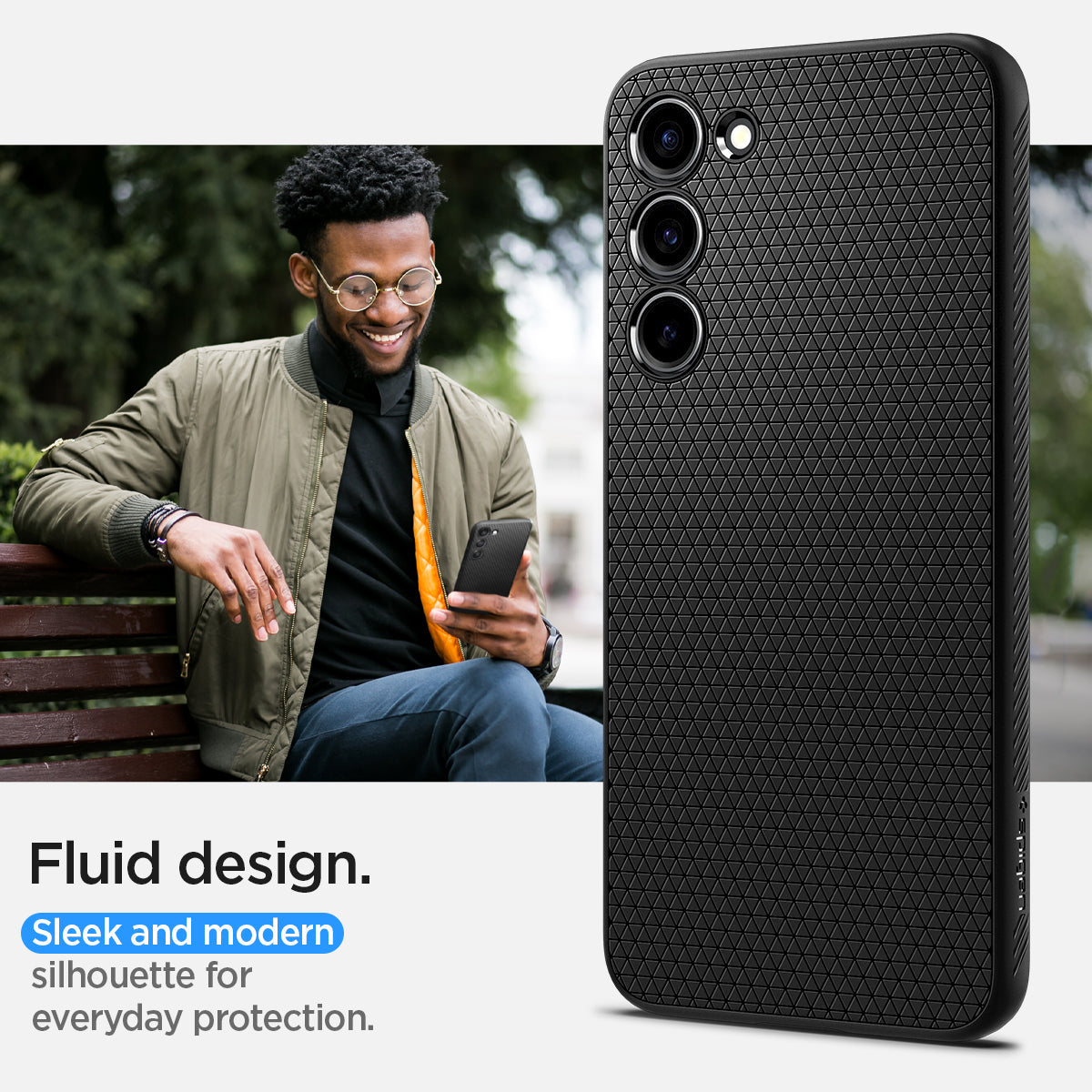 ACS05666 - Galaxy S23 Plus Case Liquid Air in matte black showing the fluid design. Sleek and modern silhouette for everyday protection