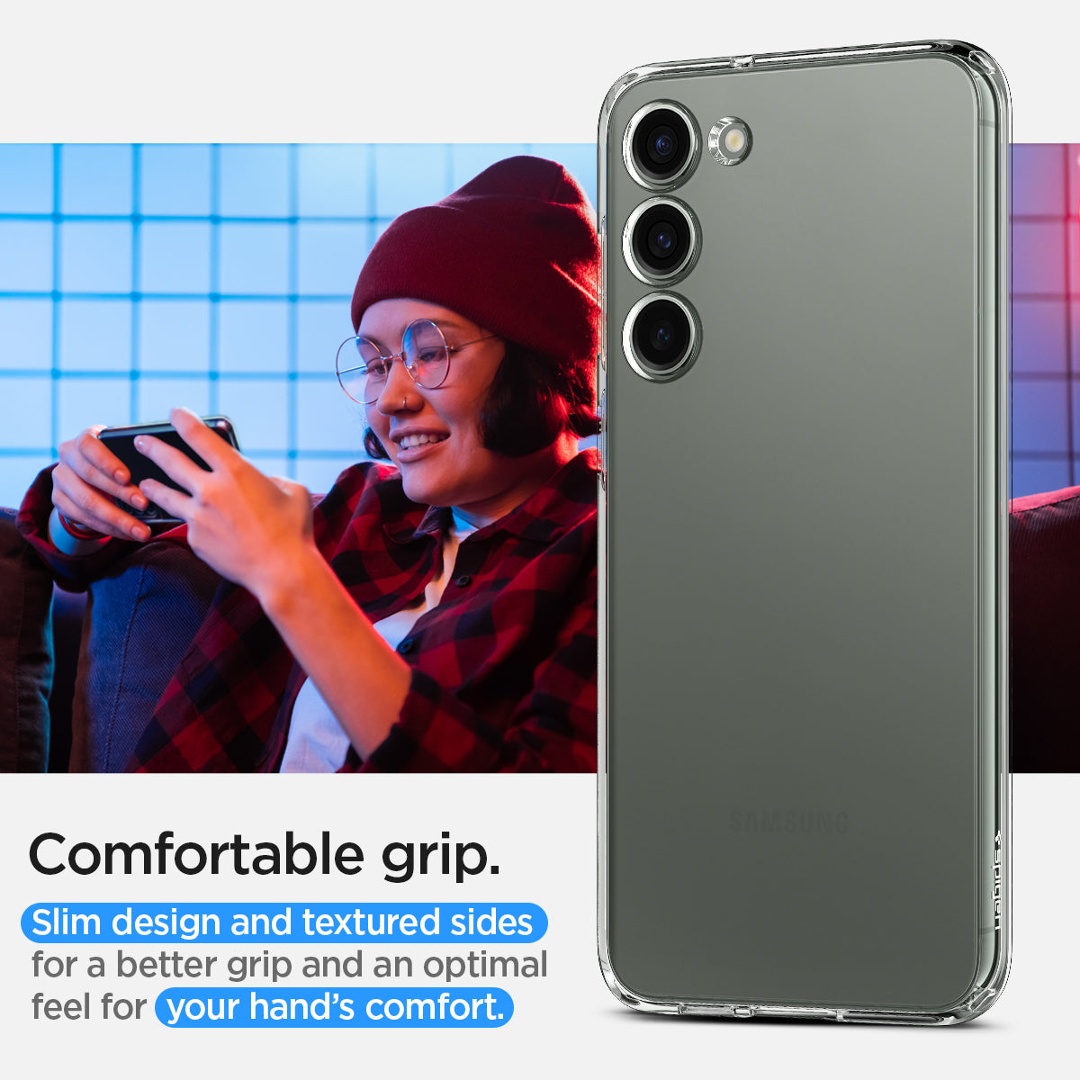ACS05662 - Galaxy S23 Plus Case Liquid Crystal in crystal clear comfortable grip. slim design and textured sides for a better grip and an optimal feel for your hand's comfort.