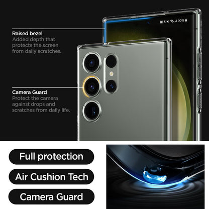 ACS05610 - Galaxy S23 Ultra Case Liquid Crystal in crystal clear raised bezel added depth that protects the screen from daily scratches. camera guard protect the camera against drops and scratches from daily life. full protection. air cushion tech. camera guard.