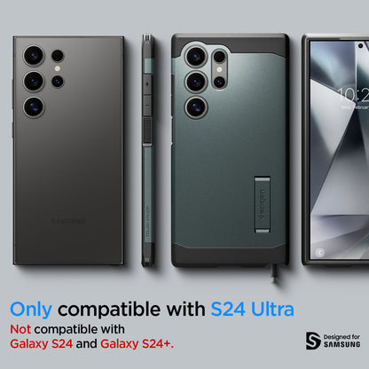 ACS07302 - Galaxy S24 Ultra Case Tough Armor in Abyss Green showing the compatibility only with S24 Ultra. Not compatible with Galaxy S24 and Galaxy S24+
