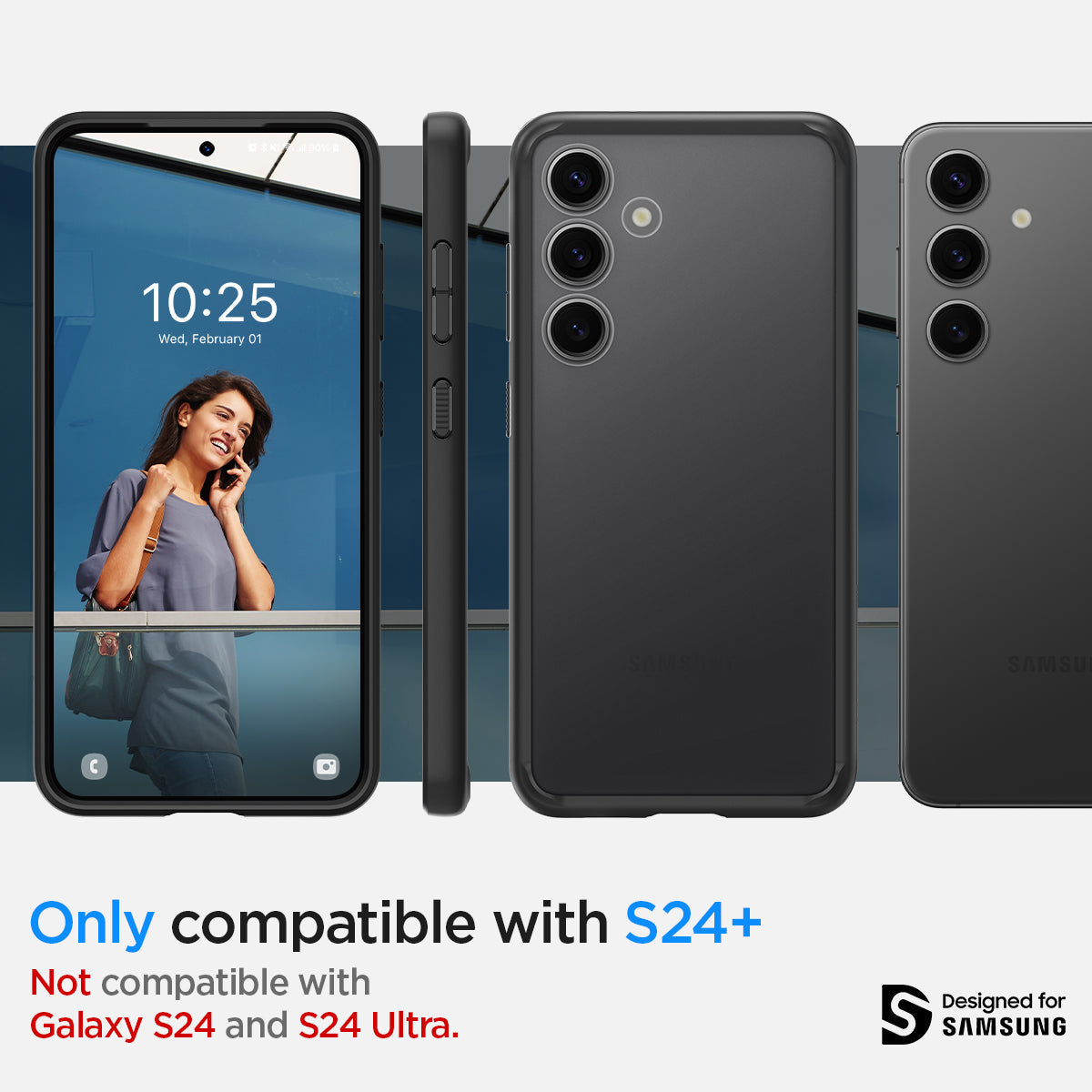ACS07331 - Galaxy S24 Plus Case Ultra Hybrid in Frost Black only compatible with S24+ not compatible with galaxy s24 and s24 ultra.