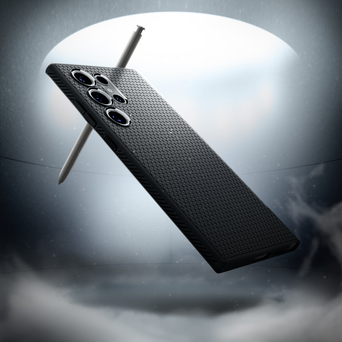 ACS07287 - Galaxy S24 Ultra Case Liquid Air in Matte Black showing back with pen.