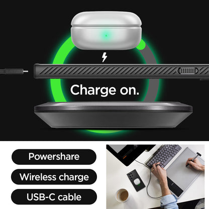 ACS07287 - Galaxy S24 Ultra Case Liquid Air in Matte Black charge on. powershare. wireless charge. USB-C cable.