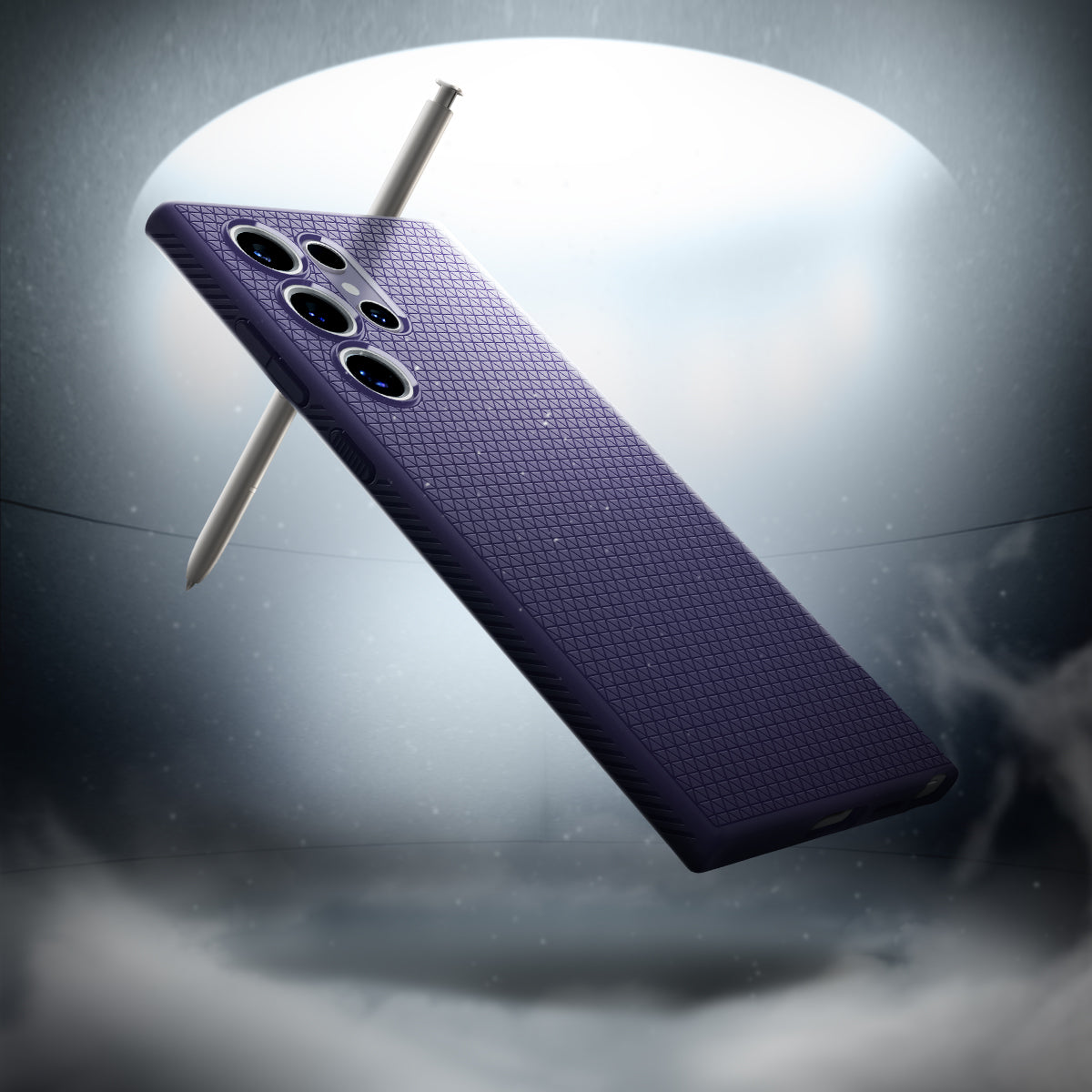 ACS07449 - Galaxy S24 Ultra Case Liquid Air in Deep Purple showing back with pen.