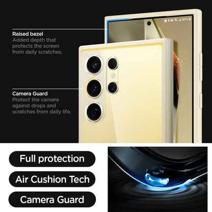 ACS07415 - Galaxy S24 Ultra Case Ultra Hybrid in Mute Beige raised bezel added depth that protects the screen from daily scratches. camera guard protect the camera against drops and scratches from daily life. full protection. air cushion tech. camera guard.