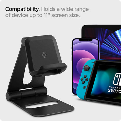 AMP02780 - S311 Charger Stand in black showing the compatibility. Holds a wide range of device up to 11" screen size