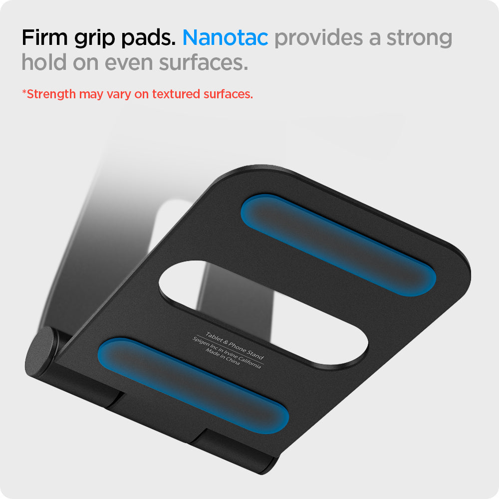 AMP02780 - S311 Charger Stand in black showing the firm grip pads. Nanotac provides a strong hold on even surfaces. (Strenth may vary on textured surfaces)