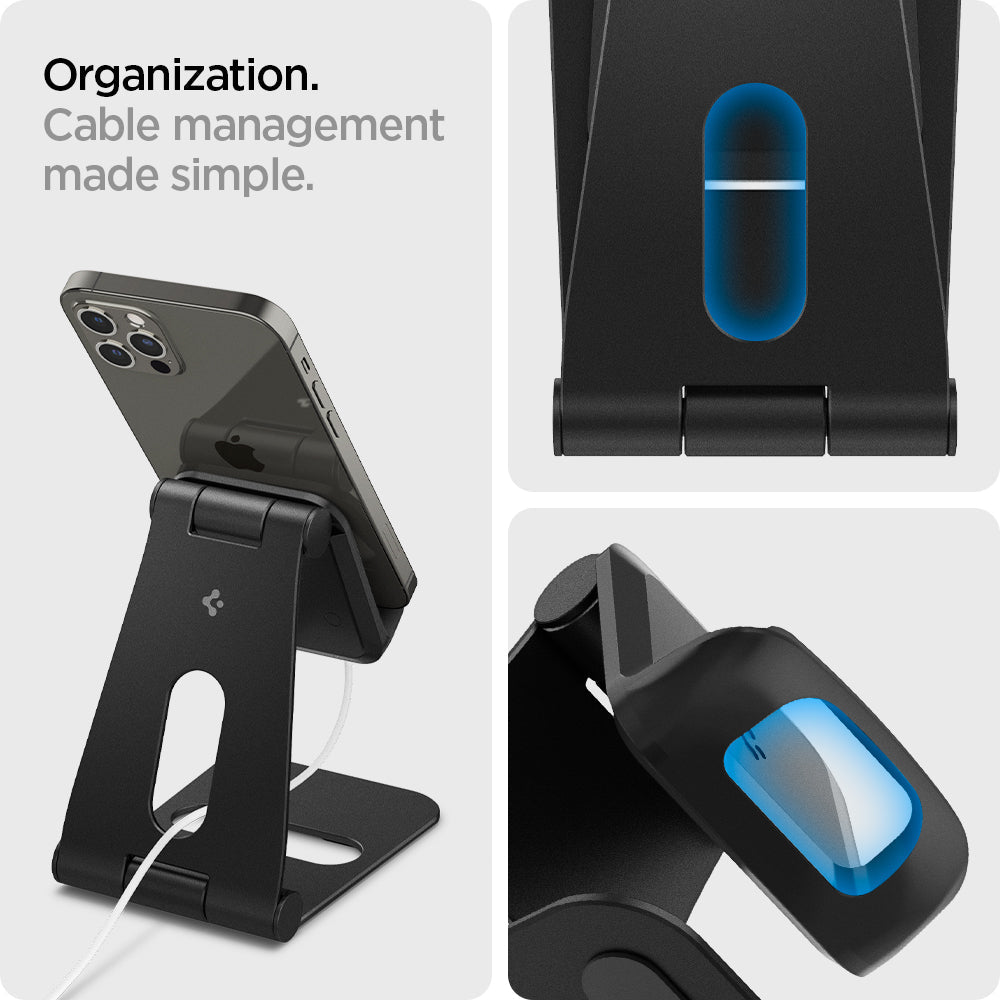 AMP02780 - S311 Charger Stand in black showing the organization. Cable management made simple