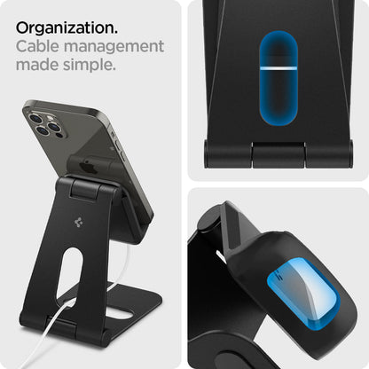 AMP02780 - S311 Charger Stand in black showing the organization. Cable management made simple