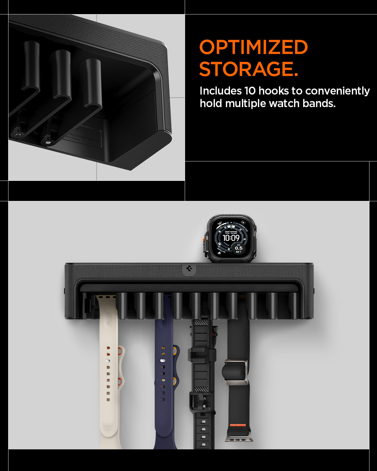 AMP09445 - Watch Band Organizer | S341 showing the optimized storage. Includes 10 hooks to conveniently hold multiple watch bands