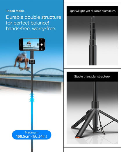 AMP09534 - s581w selfie stick magfit in black tripod mode. durable double structure for perfect balance! hands free worry free. lightweight yet durable aluminum. stable triangular structure.