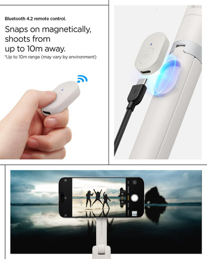 AMP09535 - s581w selfie stick magfit in dune beige bluetooth 4.2 remote control. Snaps on magnetically, shoots from up to 10m away. up to 10m range (may vary by environment)