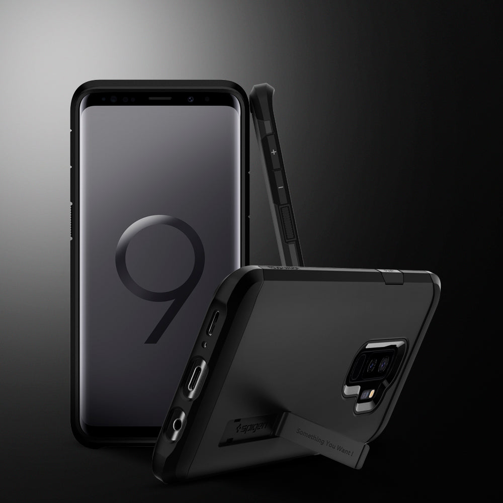 593CS22933 - Galaxy S9 Plus Tough Armor Case in black showing front and back.