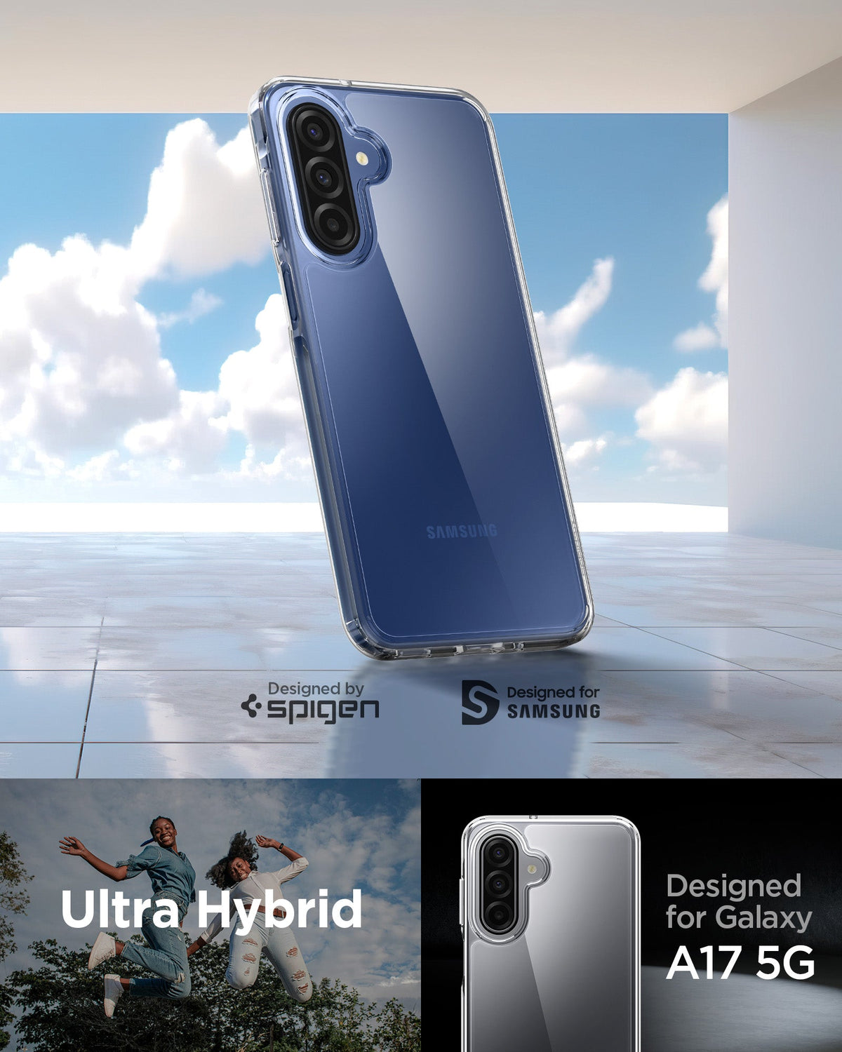 ACS10108 - Galaxy A17 5G Case Ultra Hybrid in Crystal Clear showing design by spigen