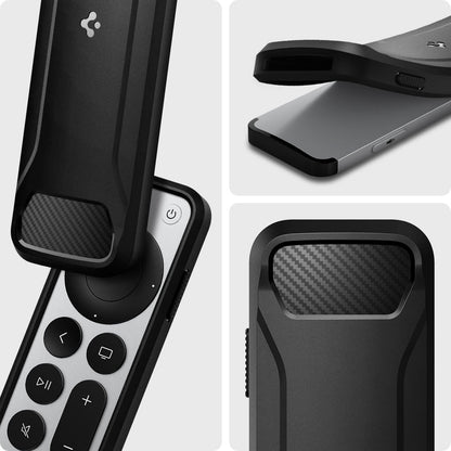 ACS03745 - Siri Remote (2nd Gen) Rugged Armor Magnetic Tech in matte black showing the different angles