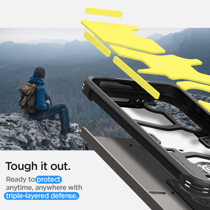 ACS07356 - Galaxy S24 Case Tough Armor in Gunmetal showing the triple-layered defense. Ready to protect anytime, anywhere