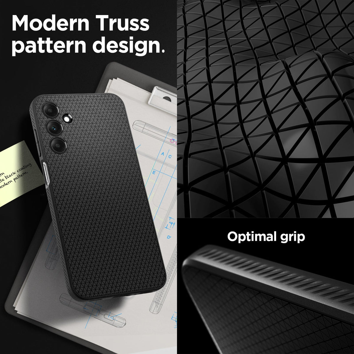 ACS07246 - Galaxy A15 5G Case Liquid Air in Matte Black modern truss pattern design. Optimal grip.