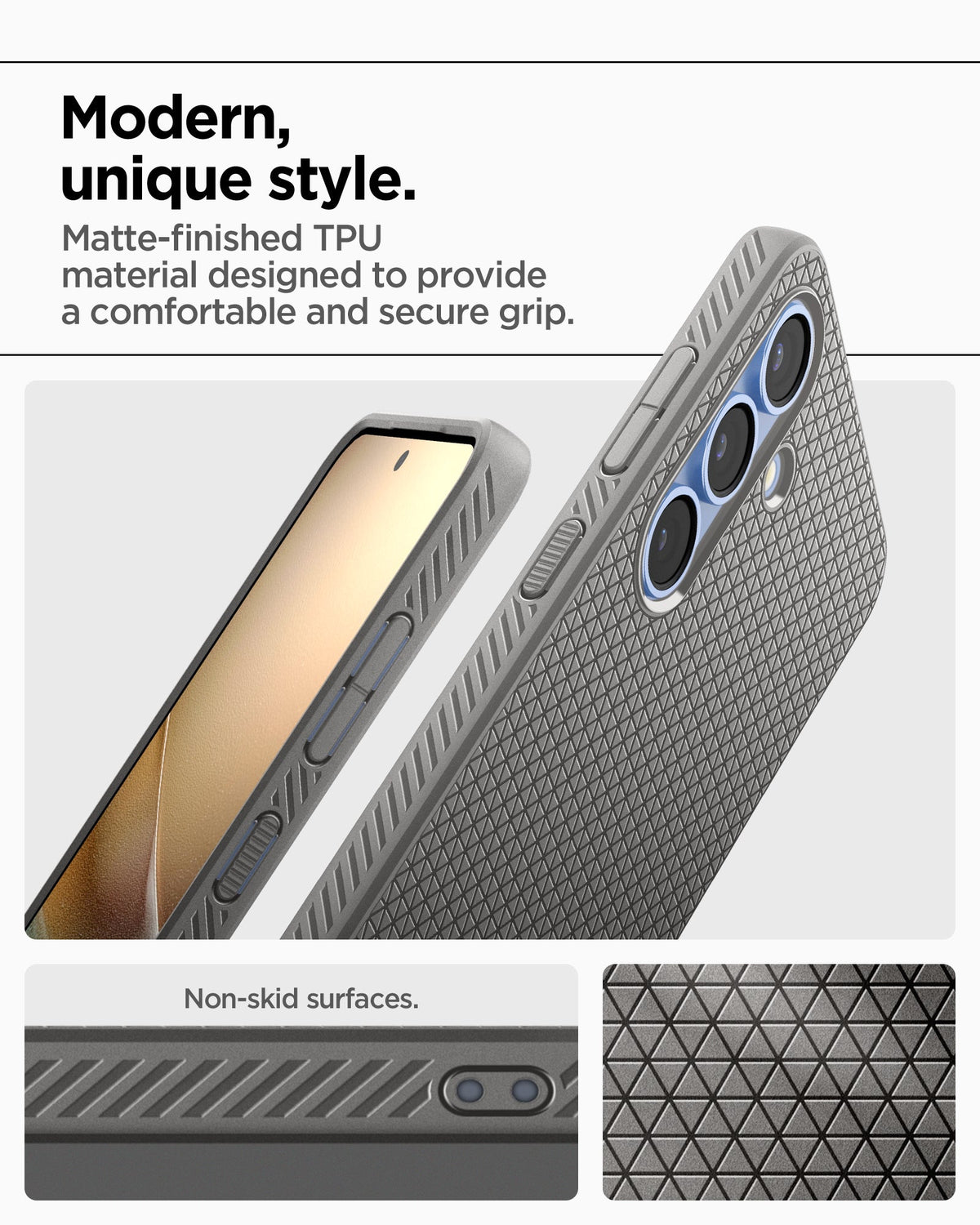 ACS09404 - Galaxy S25 Case Liquid Air in Abyss Green showing the modern unique style. Matte-finished TPU material designed to provide a comfortable and secure grip. Non-skid surfaces