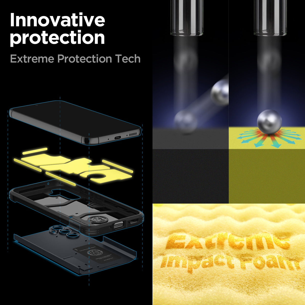 ACS05884 - Galaxy A54 5G Case Tough Armor in Metal Slate showing the innovative protection. Extreme Protection Tech