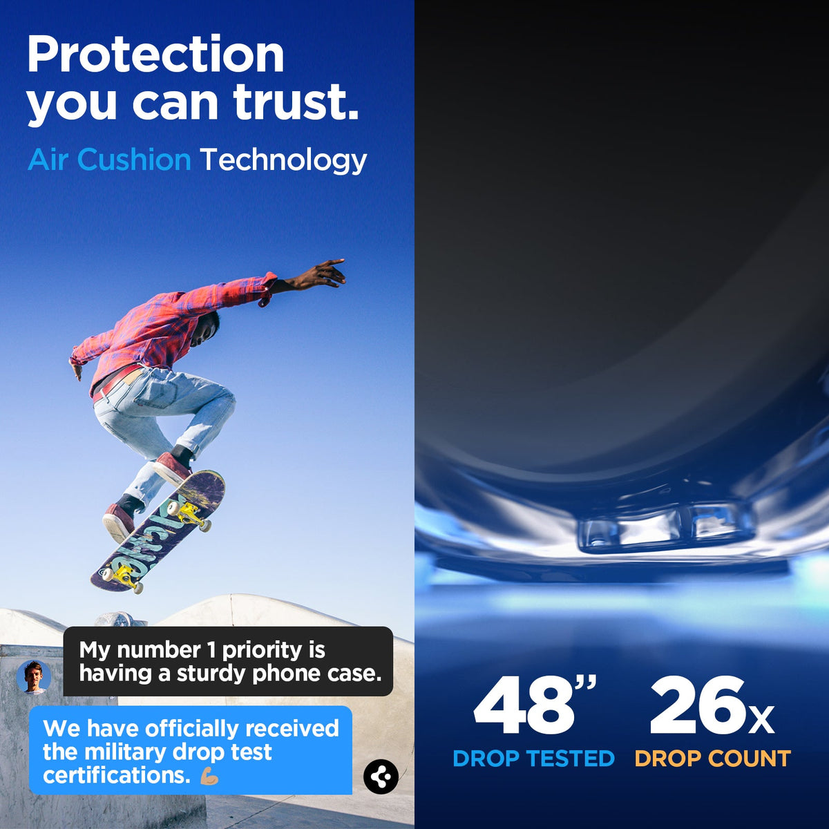 ACS05881 - Galaxy A54 5G Case Tough Armor in Black showing the protection you can trust. Air Cushion Technology. 48" drop tested | 26x drop count