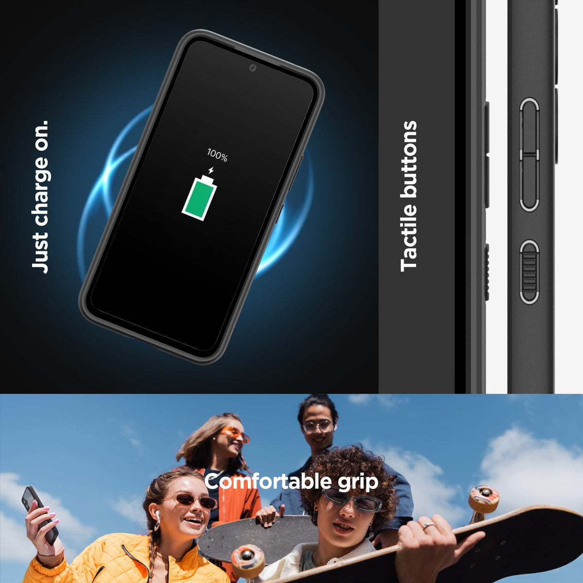 ACS05887 - Galaxy A54 5G Case Ultra Hybrid in Matte Black just charge on. Tactile buttons. Comfortable grip.