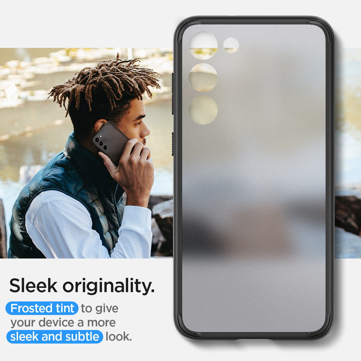 ACS05670 - Galaxy S23 Plus Case Ultra Hybrid in frost black sleek originality. Give your device a frosted tint for a more sleek and subtle look.