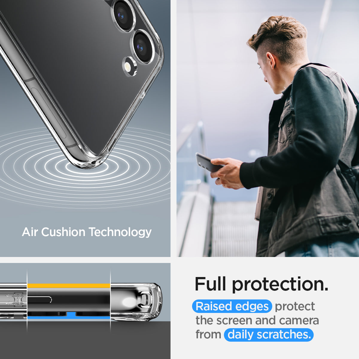 ACS05671 - Galaxy S23 Plus Case Ultra Hybrid S in crystal clear full protection. raised edges protect the screen and camera from daily scratches. Aircushion technology.