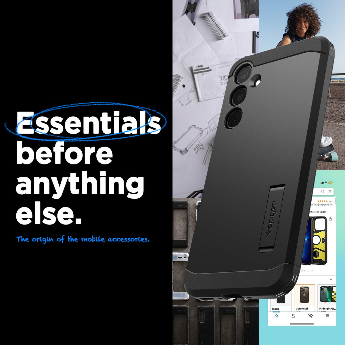 ACS07517 - Galaxy A35 5G Case Tough Armor in Black showing the back, partial side and bottom