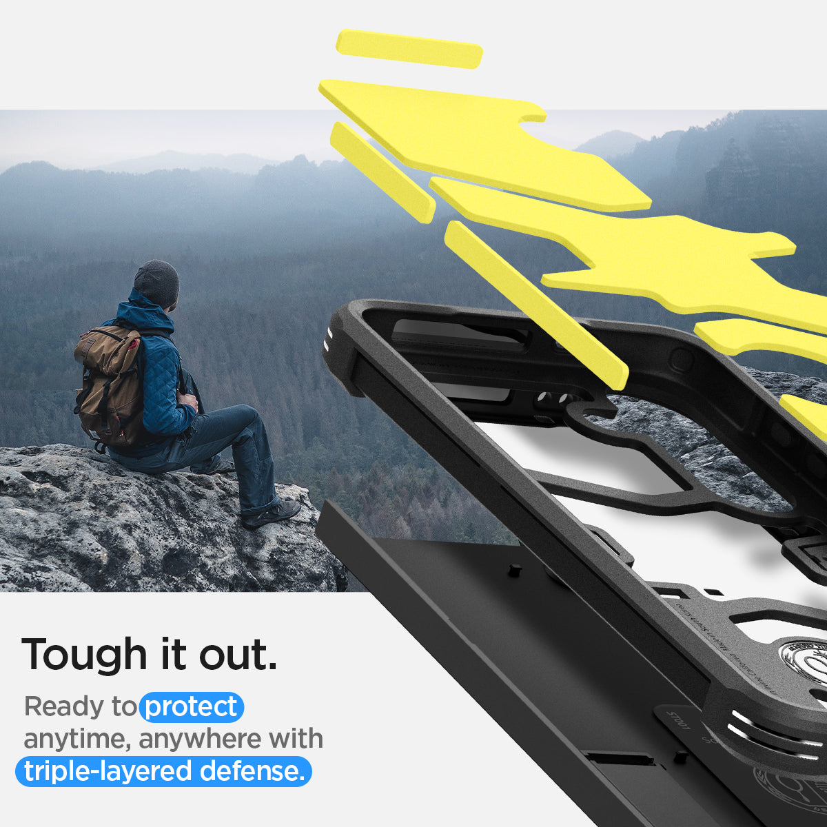ACS07332 - Galaxy S24 Plus Case Tough Armor in Black showing the triple-layered defense. Ready to protect anytime, anywhere