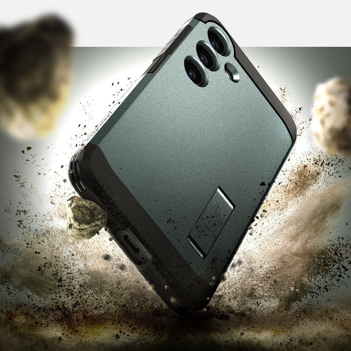 ACS07334 - Galaxy S24 Plus Case Tough Armor in Abyss Green showing the back, partial side and bottom