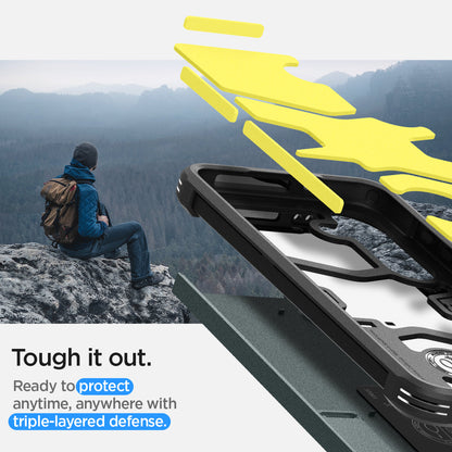 ACS07334 - Galaxy S24 Plus Case Tough Armor in Abyss Green showing the triple-layered defense. Ready to protect anytime, anywhere