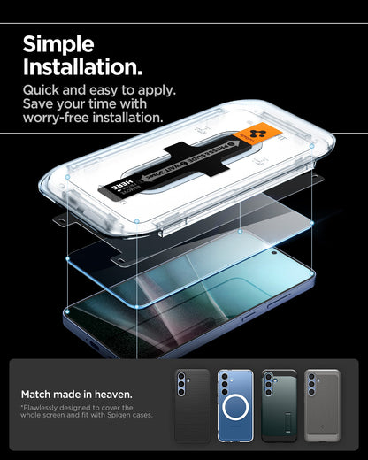 AGL07430 - Galaxy S25 Plus GLAS.tR EZ Fit in Clear showing the simple installation, quick and easy to apply. Save your time with worry-free installation. Flawlessly designed to cover the whole screen and fit with Spigen cases