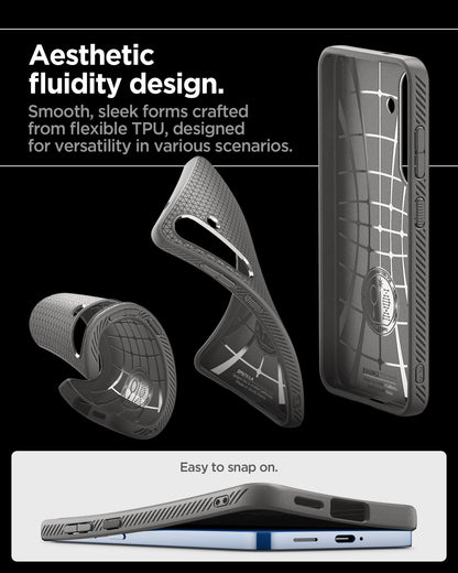 ACS08980 - Galaxy S25 Plus Case Liquid Air in Marble Gray showing the aesthetic fluidity design. Smooth, sleek forms crafted from flexible TPU, designed for versatility in various scenarios. East to snap on