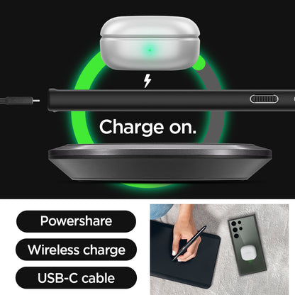 ACS05618 - Galaxy S23 Ultra Case Ultra Hybrid in black charge on. powershare. wireless charge. USB-C cable.