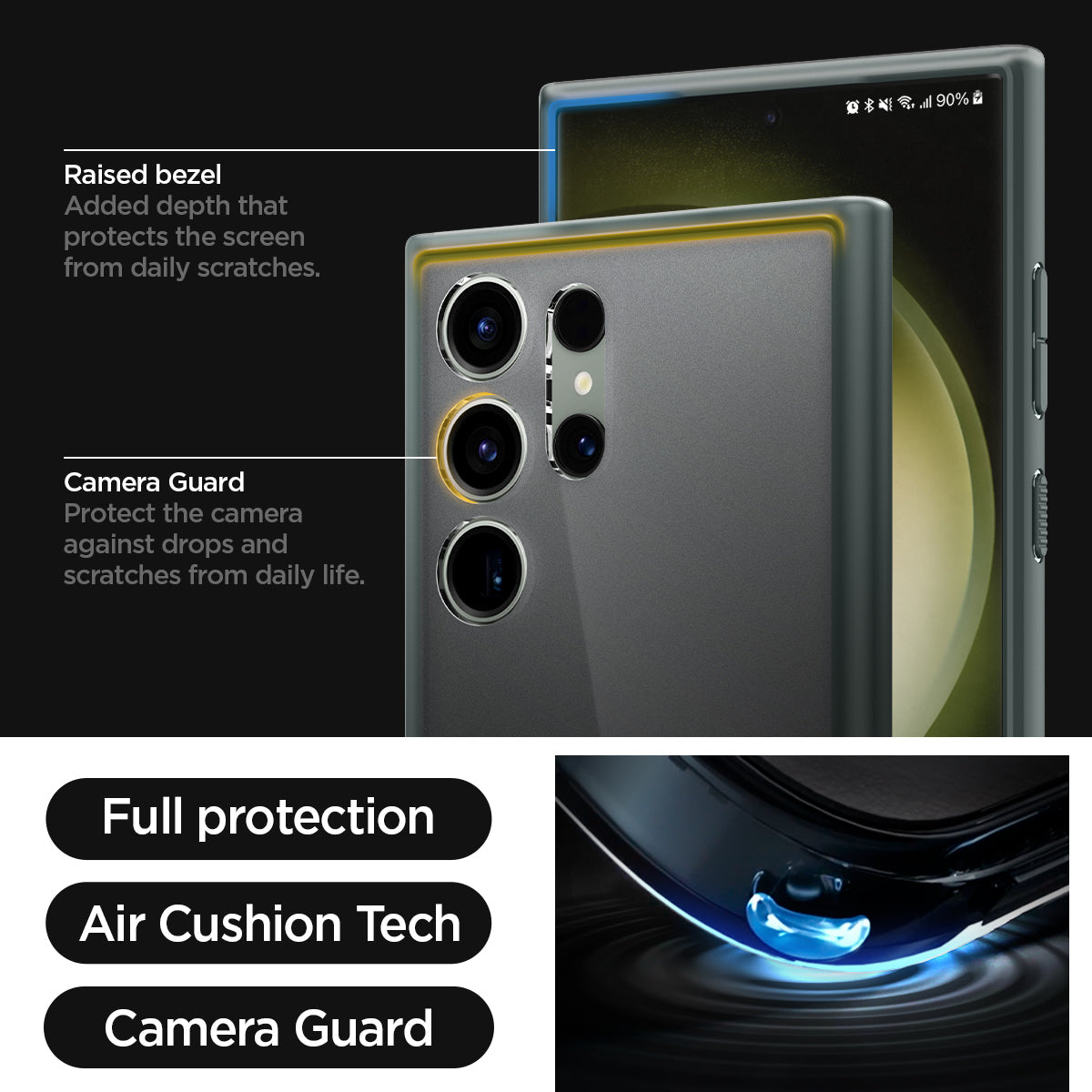 ACS06080 - Galaxy S23 Ultra Case Ultra Hybrid in frost green raised bezel added depth that protects the screen from daily scratches. camera guard protect the camera against drops and scratches from daily life. full protection. air cushion tech. camera guard.