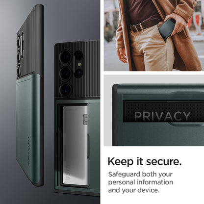 ACS07307 - Galaxy S24 Ultra Case Slim Armor CS in Abyss Green showing how keeping it secure. Safeguard both your personal information and your device