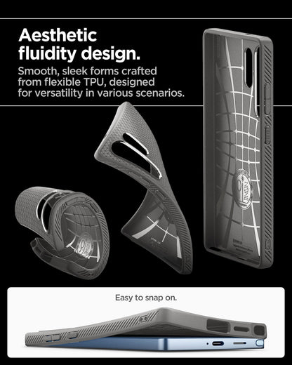 ACS08954 - Galaxy S25 Ultra Case Liquid Air in Marble Gray showing the aesthetic fluidity design. Smooth, sleek forms crafted from flexible TPU, designed for versatility in various scenarios. East to snap on