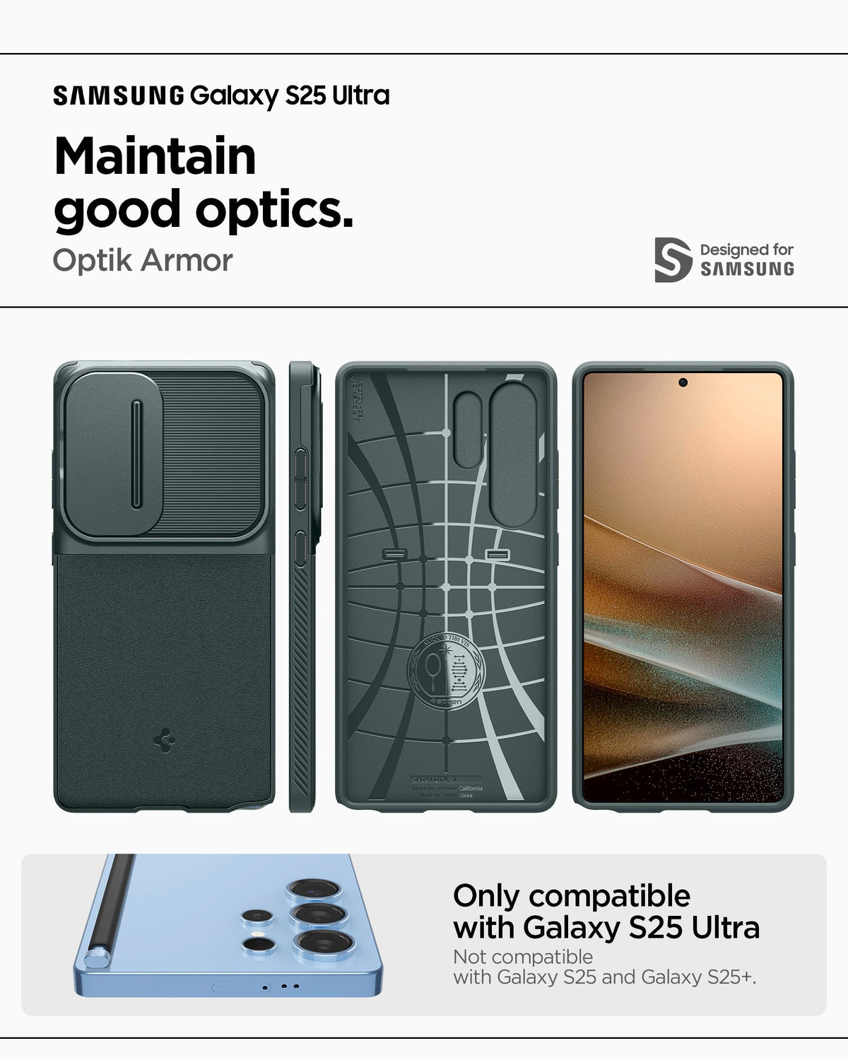 ACS08970 - Galaxy S25 Ultra Case Optik Armor in Abyss Green samsung galaxy S25 ultra. Maintain good optics. optik armor.