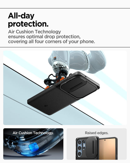 ACS08969 - Galaxy S25 Ultra Case Optik Armor in Black all day protection. Air cushion technology ensures optimal drop protection, covering all four corners of your phone.