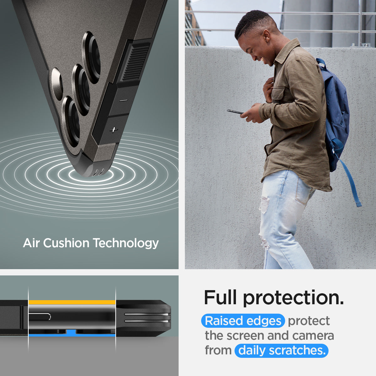 ACS05719 - Galaxy S23 Case Tough Armor in gunmetal full protection. raised edges protect the screen and camera from daily scratches. Aircushion technology.