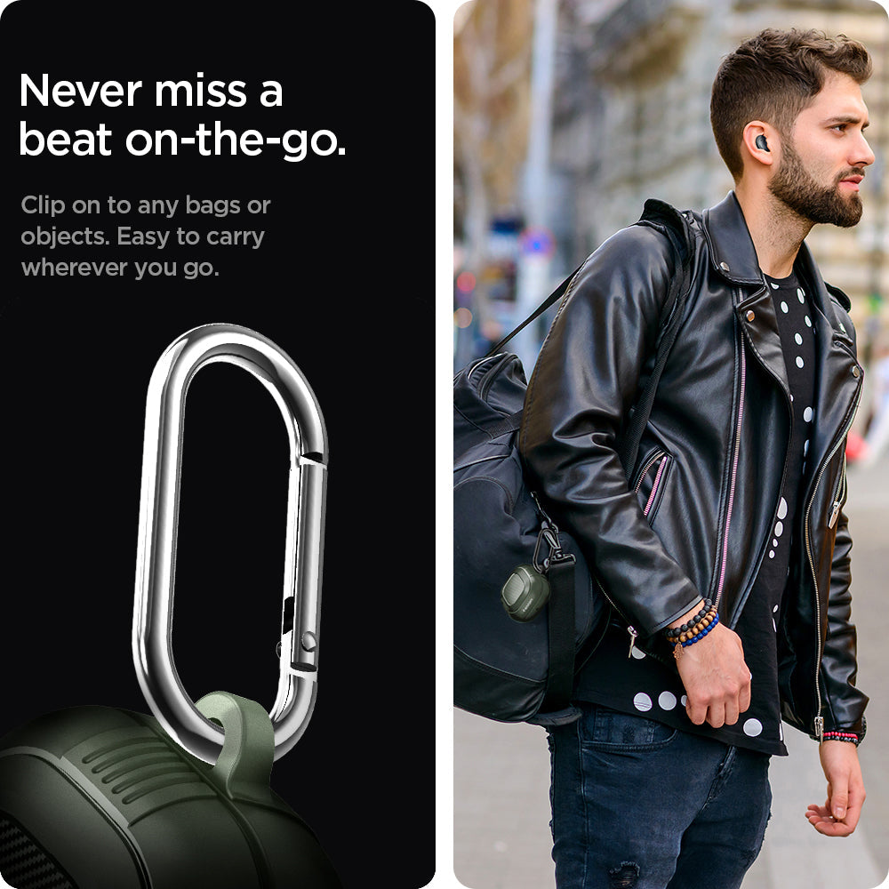 ASD02474 - Galaxy Buds 2 Pro / 2 / Pro / Live Case Rugged Armor in military green never miss a beat on the go. Clip on to any bags or objects. easy to carry wherever you go.