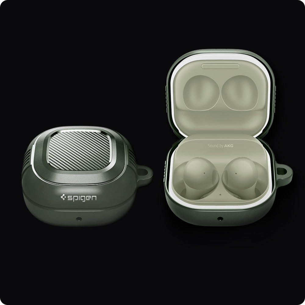 ASD02474 - Galaxy Buds 2 Pro / 2 / Pro / Live Case Rugged Armor in military green showing case with open.