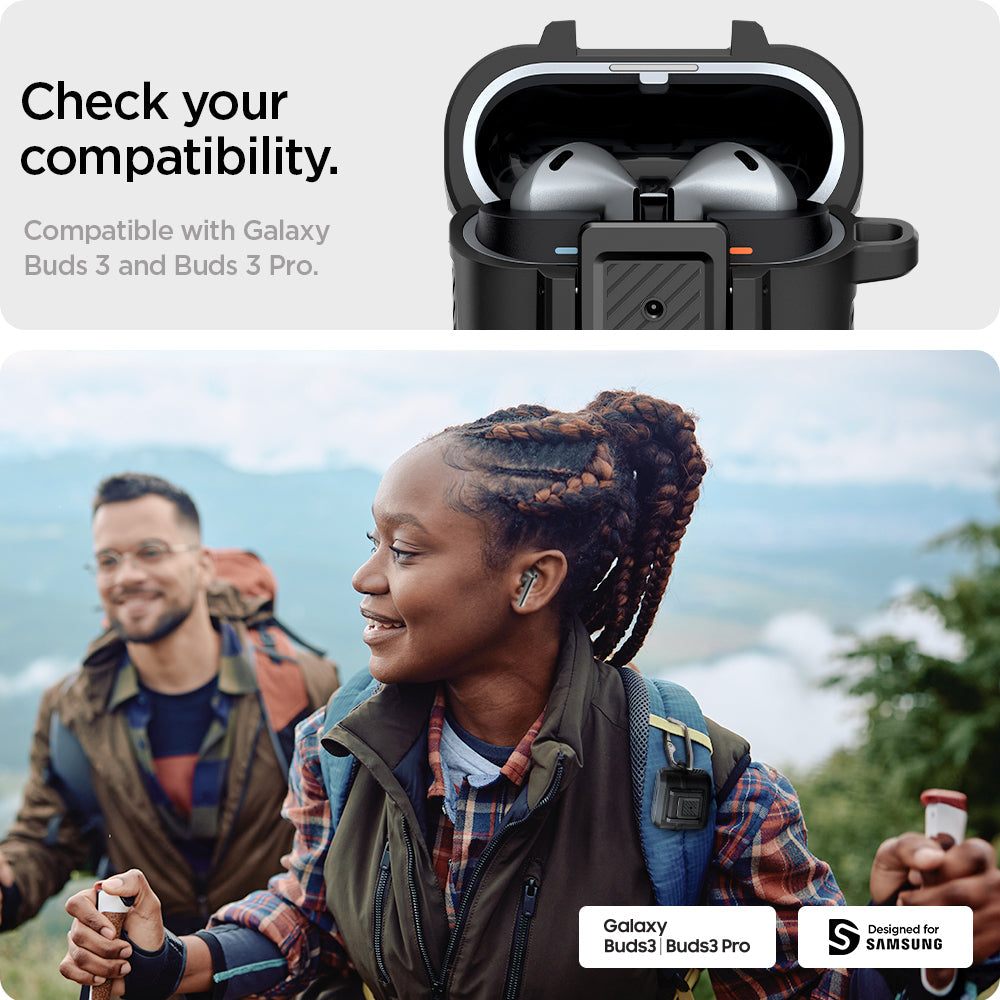 ACS08332 - Galaxy Buds 3 Pro Lock Fit in Matte Black check your compatibility compatible with galaxy buds 3 and buds 3 pro.