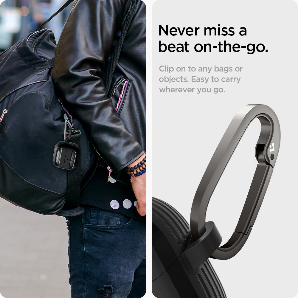 ACS08330 - Galaxy Buds 3 Pro Rugged Armor in Matte Black never miss a beat on the go. Clip on to any bags or objects. Easy to carry wherever you go.