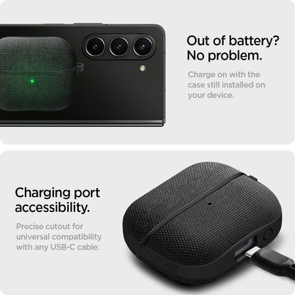 ACS08333 - Galaxy Buds 3 Pro Urban Fit in Black Out of battery? No problem. Charge on with the case still installed on your device. Charging port accessibility. Large detailed cutout for any sizes of USB-C charging cable.