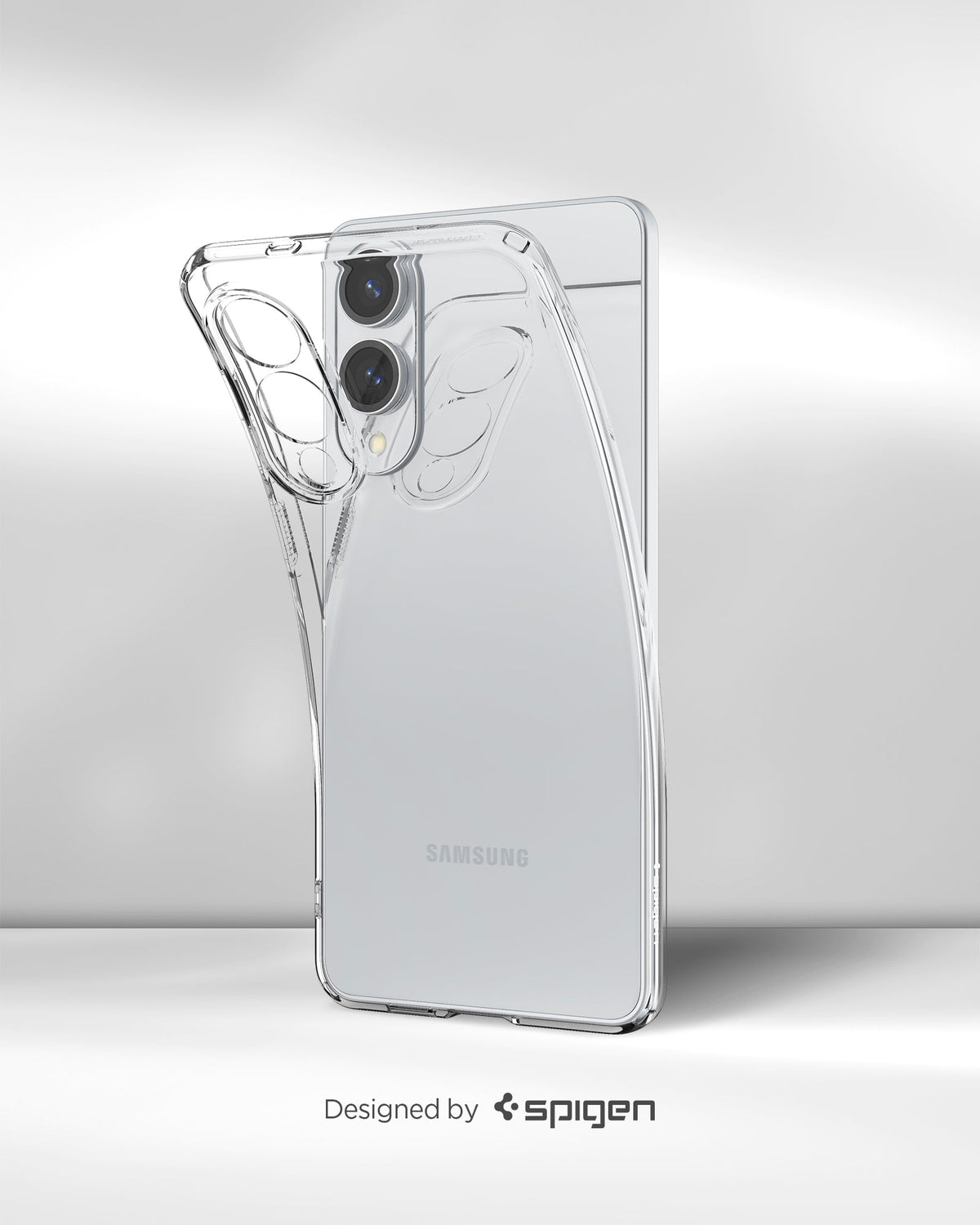 ACS09425 - Galaxy S25 Edge Case Liquid Crystal in Crystal Clear showing the back, partial side, top part slightly lifted up