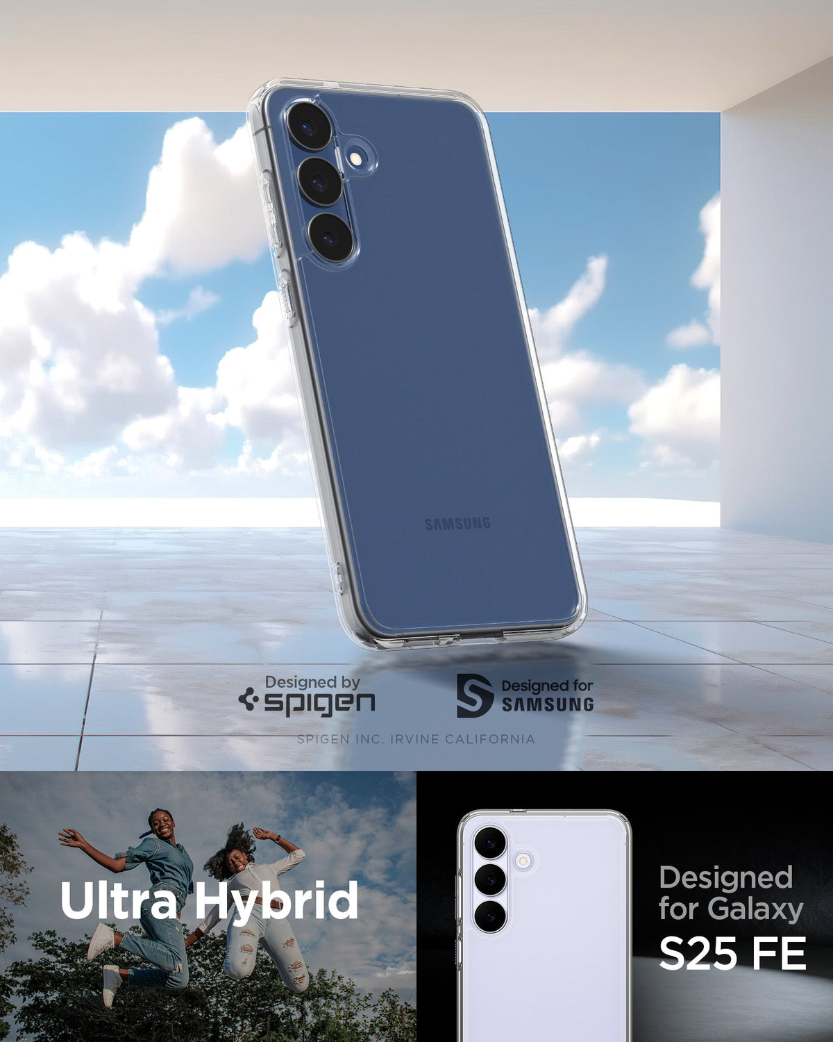 ACS10026 - Galaxy S25 FE Series Ultra Hybrid showing designed by spigen. Ultra hybrid. Designed for galaxy s25fe.