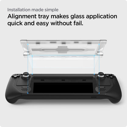 AGL05600 - Steam Deck Screen Protector EZ FIT GLAS.tR showing the installation made simple. Alignment tray makes glass application quick and easy without fail