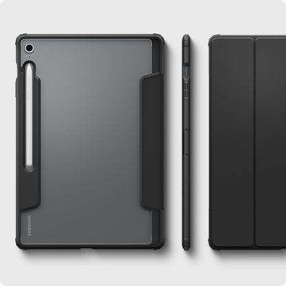 ACS09446 - Galaxy Tab S10 FE+ Case Ultra Hybrid Pro in Black showing the back, side and partial front